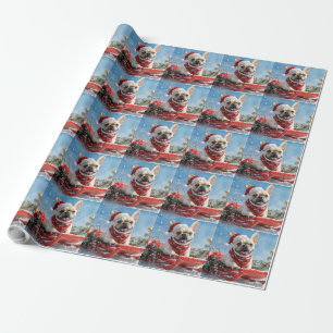 Papel De Presente Bulldog Francês no Trenó Deixe Nevar Natal