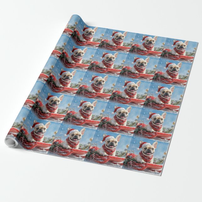 Papel De Presente Bulldog Francês no Trenó Deixe Nevar Natal (Desenrolado)