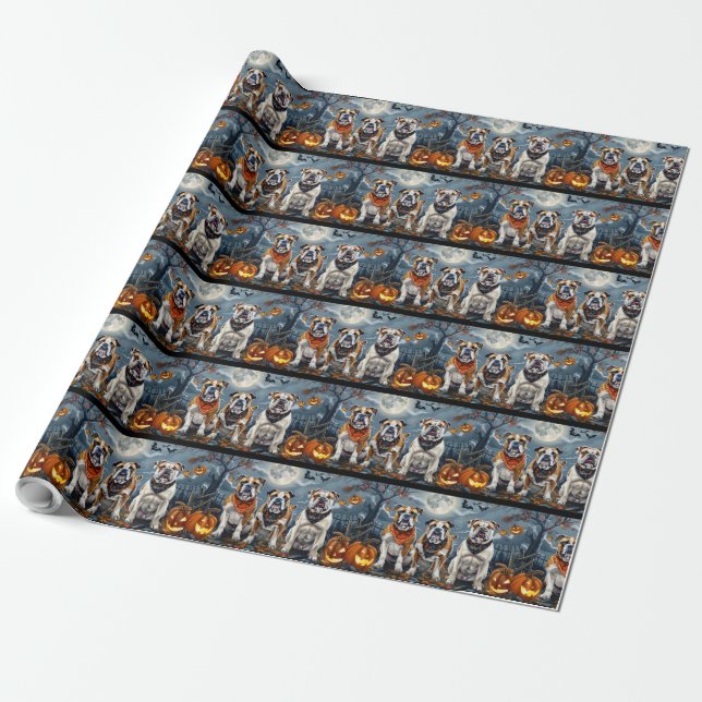 Papel De Presente Bulldog Halloween Assustador (Desenrolado)
