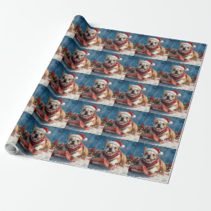 Papel De Presente Bulldog no Trenó Deixe Nevar Natal
