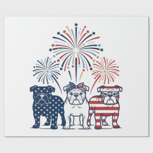 Papel De Presente Bulldog Patriótico Fogos de Artifício Design Vetor