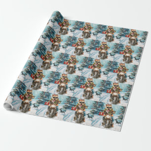 Papel De Presente Bulldog Pilotando Moto de Natal