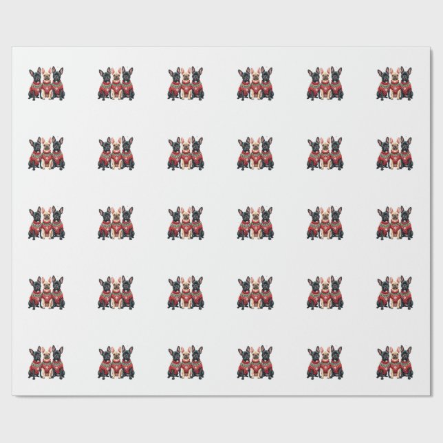 Papel De Presente Bulldogs Franceses de Natal Frenchie de Natal (Aberto)