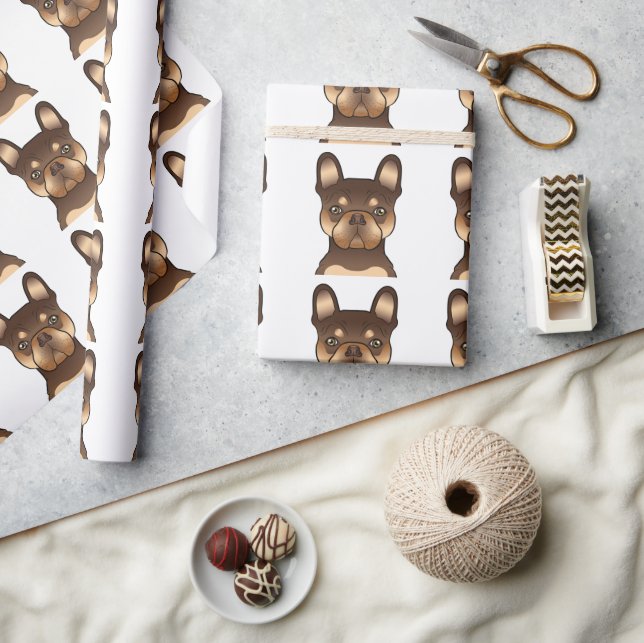 Papel De Presente Bulldogue Francês Chocolate e Bege Padrão de Cacho (Artesanato)