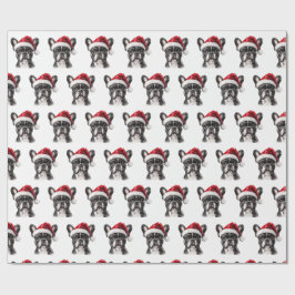 Papel De Presente Bulldogue Francês com Chapéu de Papai Noel