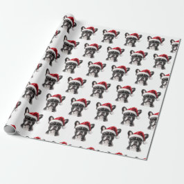 Papel De Presente Bulldogue Francês com Chapéu de Papai Noel