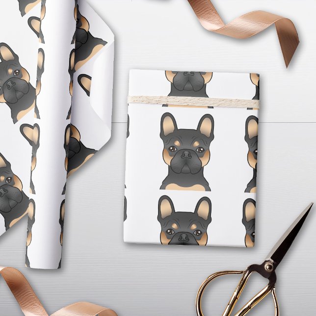 Papel De Presente Bulldogue Francês Preto e Castanho Padrão de Desen (Criador carregado)