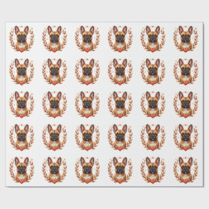 Papel De Presente Bulldogue Francês Vintage com Coroa de Folhas de O