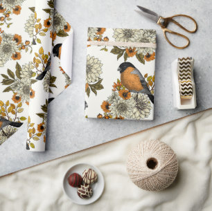 Papel De Presente Bullfinch nas florais do outono 2