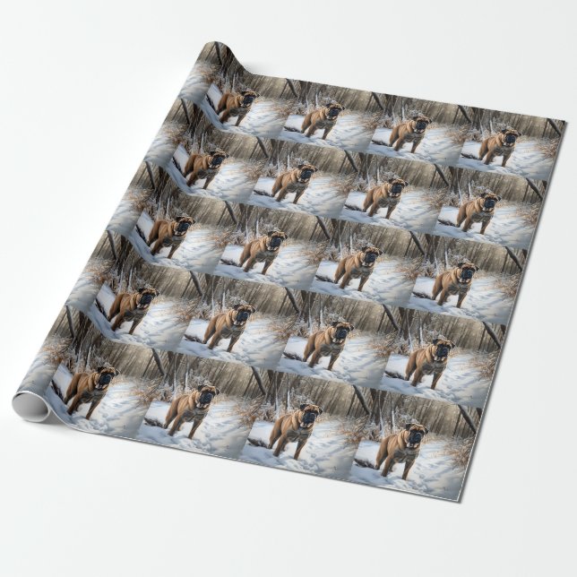 Papel De Presente Bullmastiff Deixe Nevar Natal (Desenrolado)