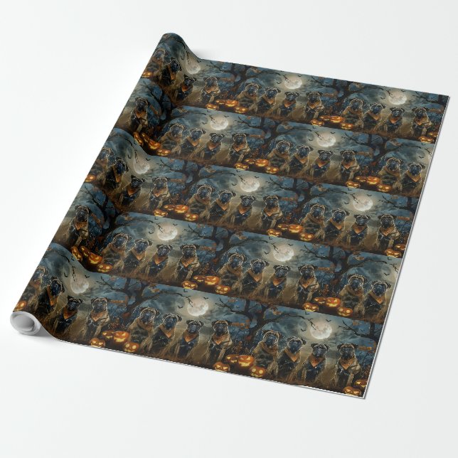 Papel De Presente Bullmastiff Halloween Assustador (Desenrolado)