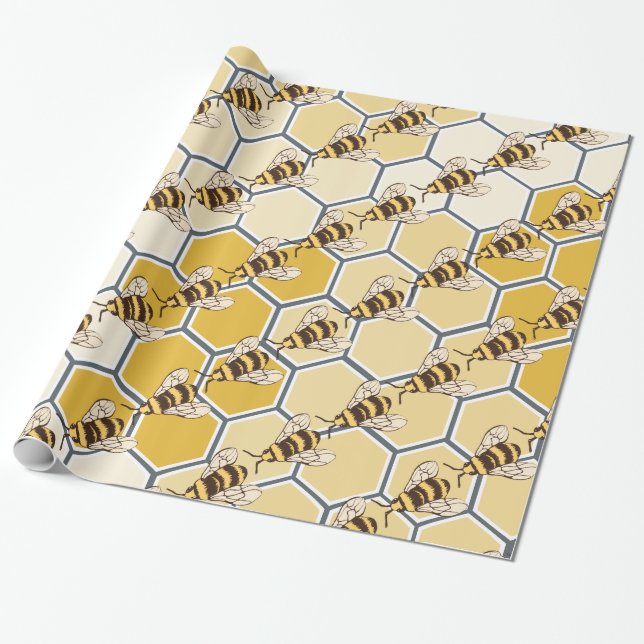 Papel De Presente Bumble Bees Honeycomb (Desenrolado)