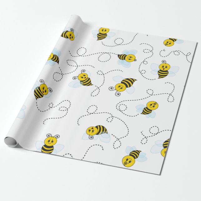 Papel De Presente Bumblebee Flying Yellow Black Bumble Bee (Desenrolado)