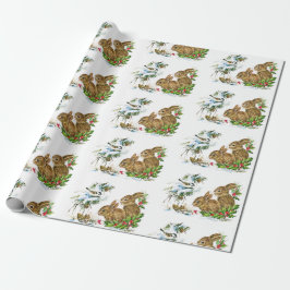 Papel De Presente Bunnies e Bird Aproveitem o Natal da neve