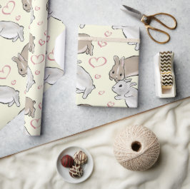 Papel De Presente Bunnies with hearts yellow