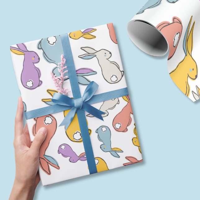 Papel De Presente Bunny Easter Pastel Hand-drawn Wrapping Paper (Easter bunny wrapping paper is colorful and fun. Perfect for kids, but stylish for adults too.)
