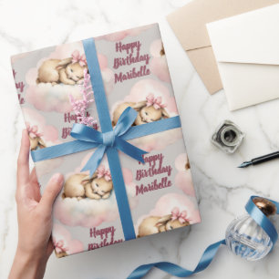 Papel De Presente Bunny Rabbit Personalizado Raparigas Aniversário