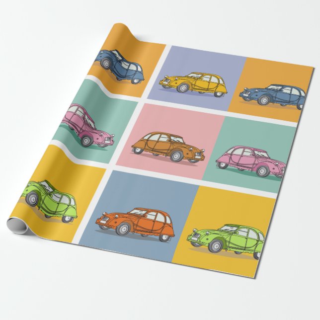 Papel De Presente Buntes Oldtimer 2cv Ente Muster (Desenrolado)