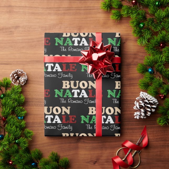 Papel De Presente Buon Natale Nome da família italiano Natal em pret (Presente de Natal)