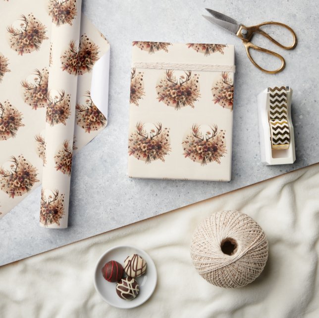 Papel De Presente Buquê Autumn Deer Antler (Artesanato)