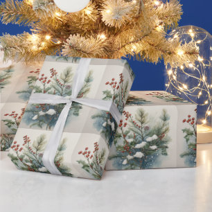 Papel De Presente Buquê da natureza natalícia com Holly Berry