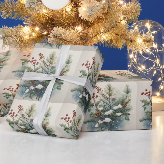 Papel De Presente Buquê da natureza natalícia com Holly Berry (Feriados)