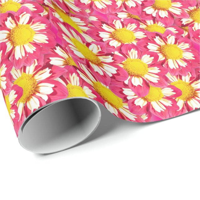 Papel De Presente Buquê Dahlia - coral e branco com amarelo (Ponta do rolo)