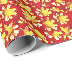 Papel De Presente Buquê Dahlia - vermelho e branco com amarelo