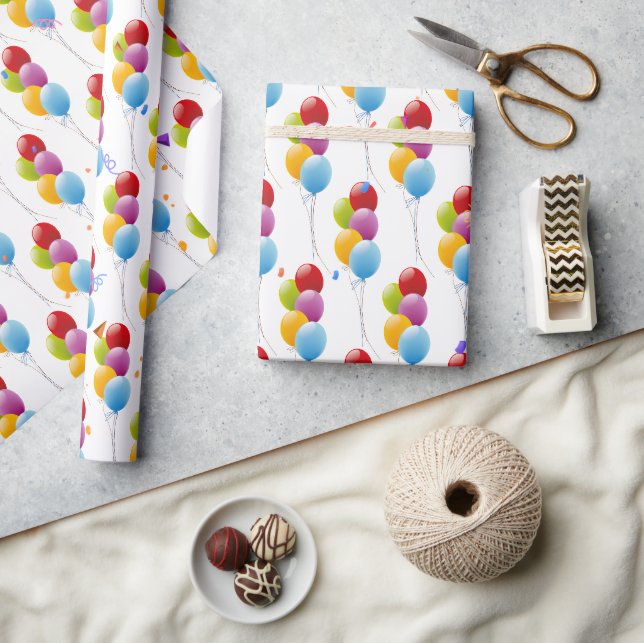 Papel De Presente Buquê De Balão De Aniversário Com O Partido Confet (Artesanato)