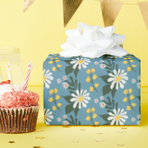 Papel De Presente Buquê de Flor de Verão em Azul