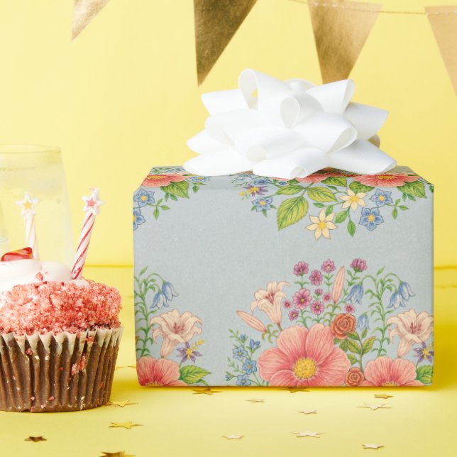 Papel De Presente Buquê de Flores (Festa de aniversário)
