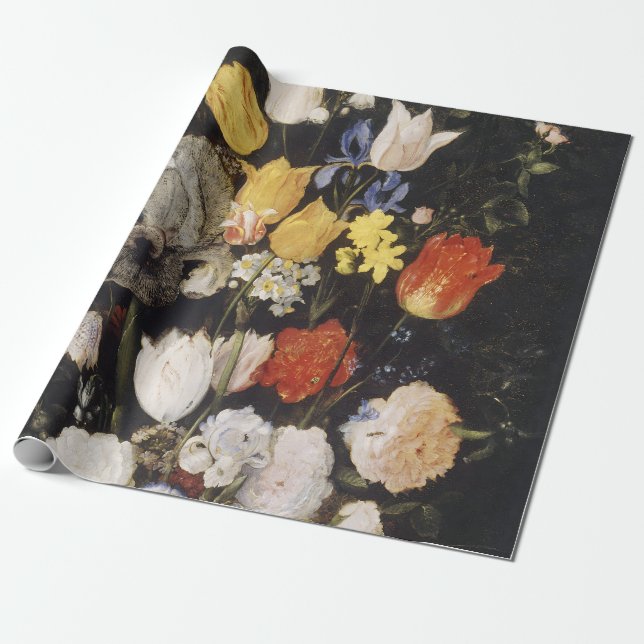 Papel De Presente Buquê de Flores em um Vaso Terrestre (1610) (Desenrolado)