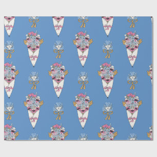 Papel De Presente Buquê de Flores & Perfume em azul