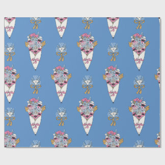 Papel De Presente Buquê de Flores & Perfume em azul