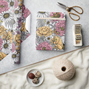 Papel De Presente Buquê de flores- rosas, peonias, margaridas