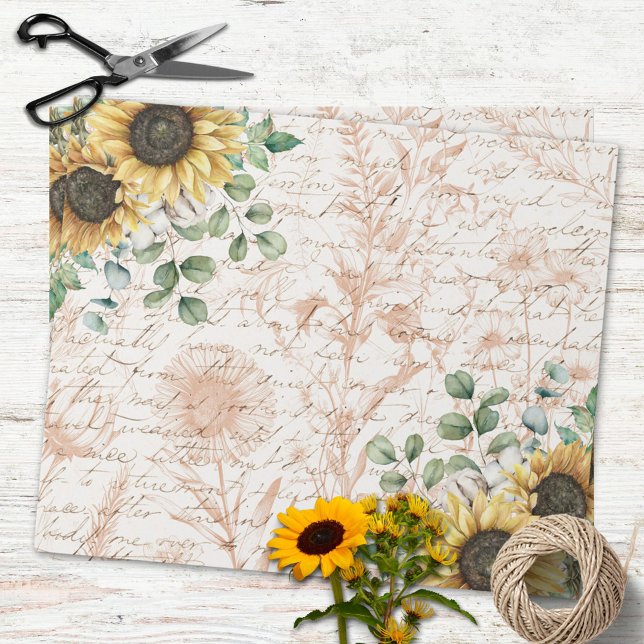 Papel De Presente Buquê de Girassóis Rústicos Decoupage de Carta Vin (In situ )