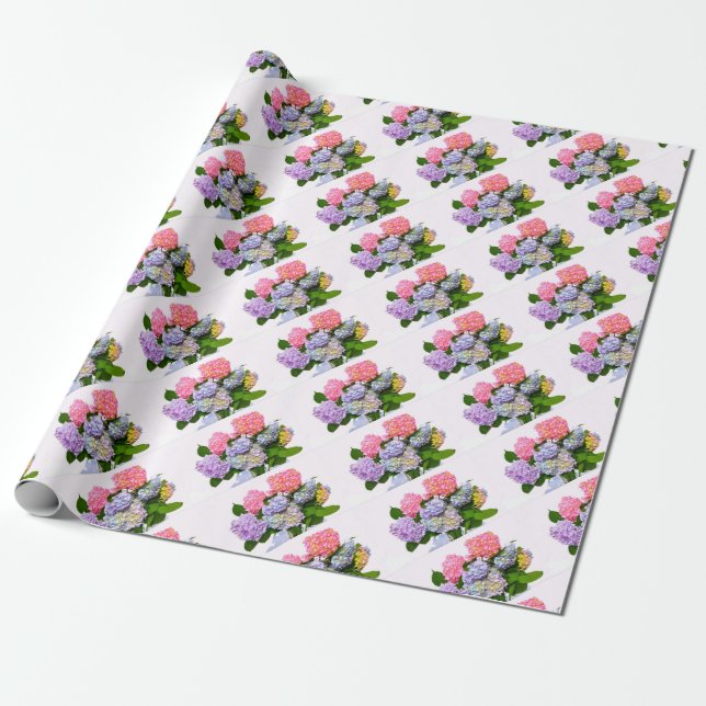 Papel De Presente Buquê de hidrangea floral azul-púrpura, Elegante (Desenrolado)