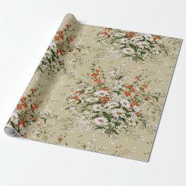 Papel De Presente Buquê de Margarida de Flor Silvestre em Aquarela V