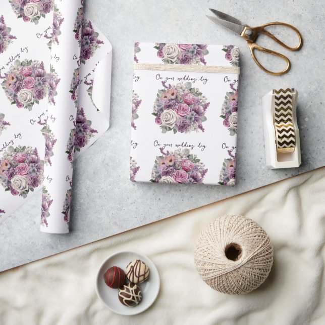 Papel De Presente Buquê de Noiva de Rosas Rosa Lavanda Roxa (Artesanato)