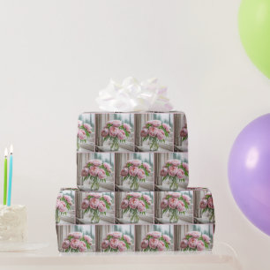 Papel De Presente Buquê de Peônia Rosa em uma Janela Chuvosa