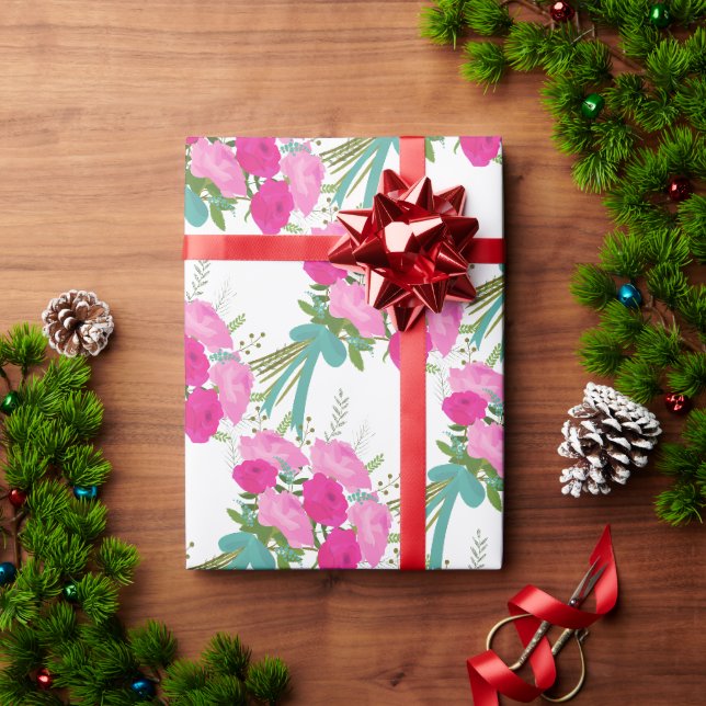 Papel De Presente Buquê de Rosas Rosa (Presente de Natal)