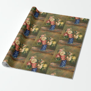 Papel De Presente Buquê de Rosas Rosa Renoir Vintage Arte Vaso Azul