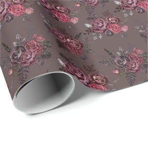 Papel De Presente Buquê Floral Burgundy na Pedra Marrom
