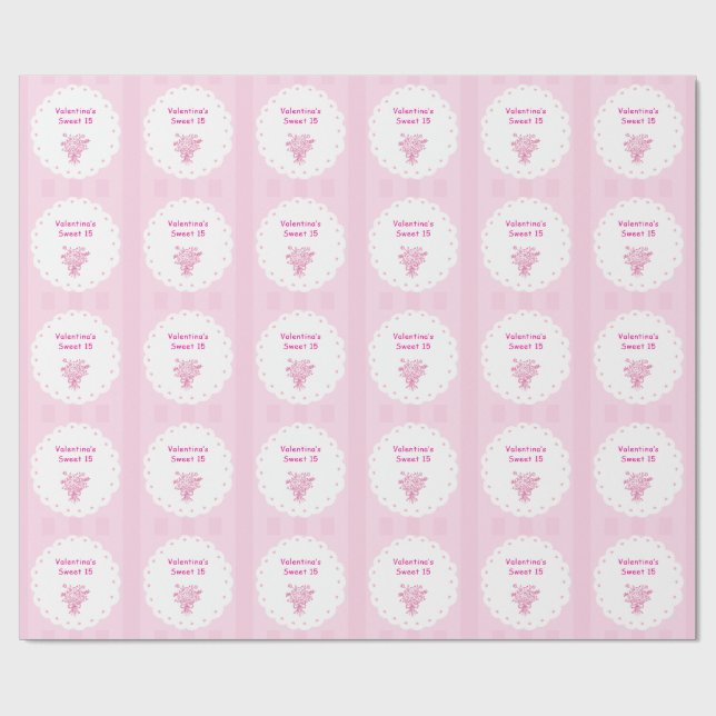 Papel De Presente Buquê Floral de Quince Anos | Rosa e Branco Elegan (Aberto)