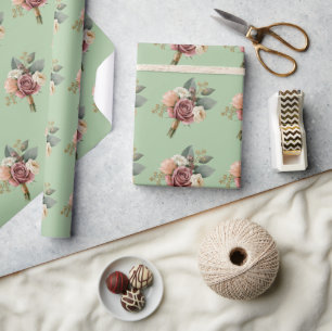 Papel De Presente Buquê Nupcial em Aquarela Romântica