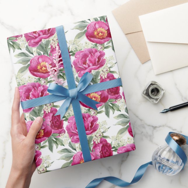 Papel De Presente Buquê Rosa das Flores de Pedônia (Presentear)