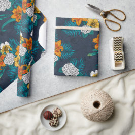 Papel De Presente Buquê tropical em azul