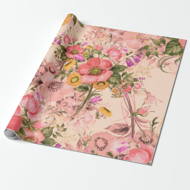 Papel De Presente Buquês de padrões sem costura de rococo. Belo buqu (Desenrolado)