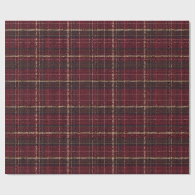 Papel De Presente Burgundy and Tan Plaid Tartan Wrapping Paper  (Aberto)