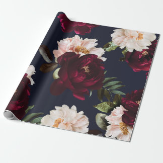 Papel De Presente Burgundy Blush Navy Blue Floral Dark Moody Peonies
